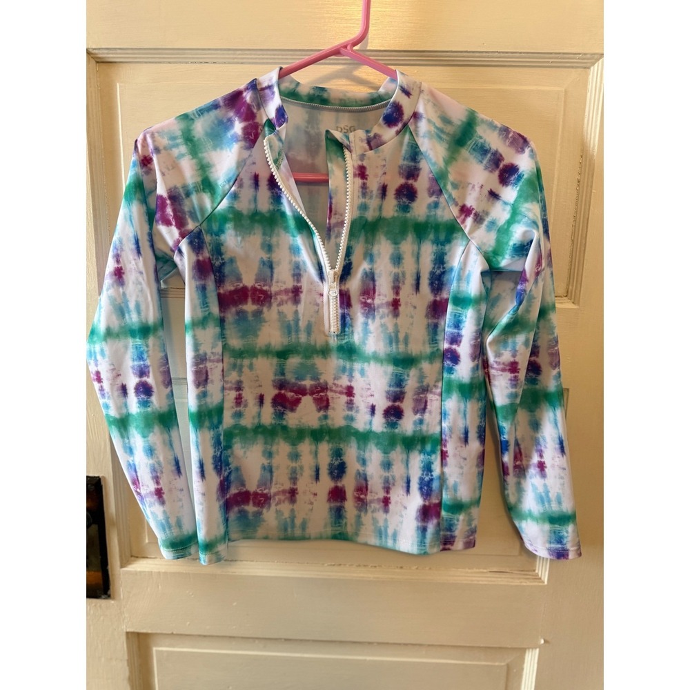DSG Kids Long Sleeve Rash Guard Swim Top Tie‎ Dye Zip Neck Size Small